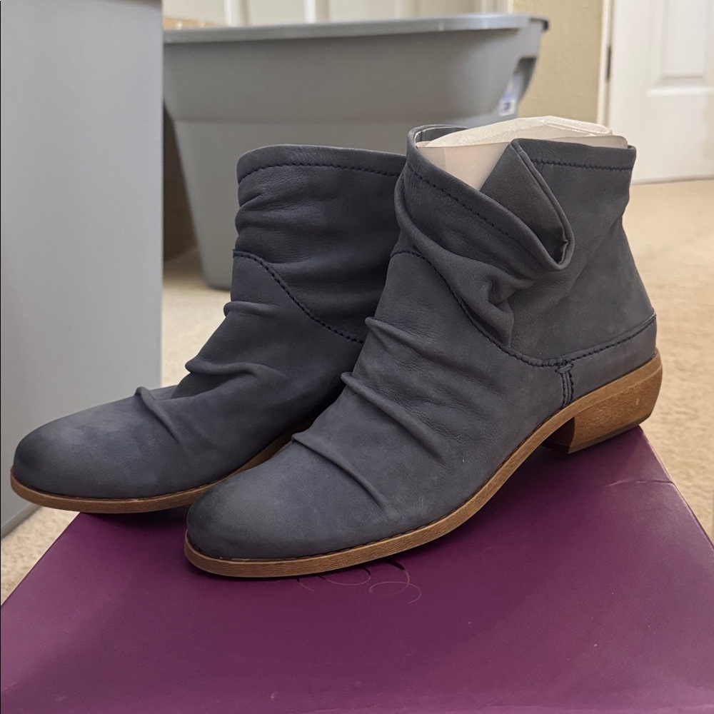 NEW! Fergie Footwear Blue Monet Suede Leather Slouchy Ankle Boot Booties 8.5